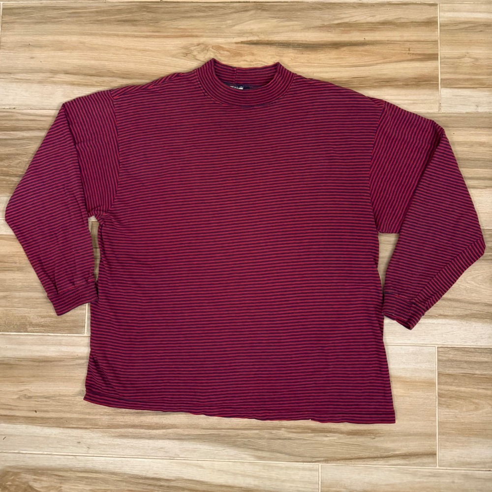 Vintage Gap Mock Neck Striped Shirt Mens Large Long Sleeve USA Made